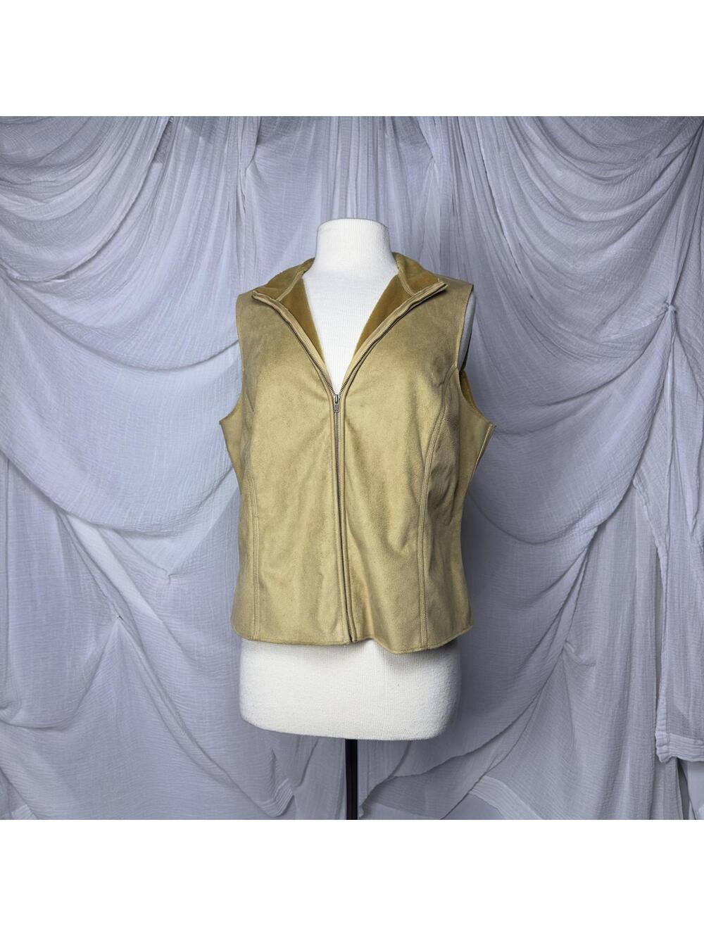Vintage Indie Tan Sleeveless Zip-Up Faux Fur Lined Suede Sweater Vest (L)